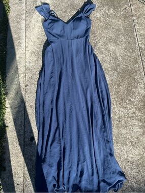 Birdy Grey Navy Blue V-Neck Maxi Dress with Shoulder Ties